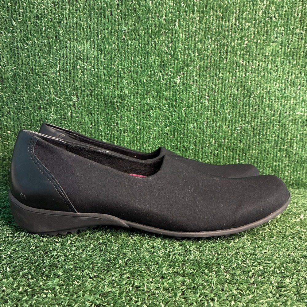 Munro American Traveler Stretch Fabric Leather Heel Comfort Flat Black Women 12M